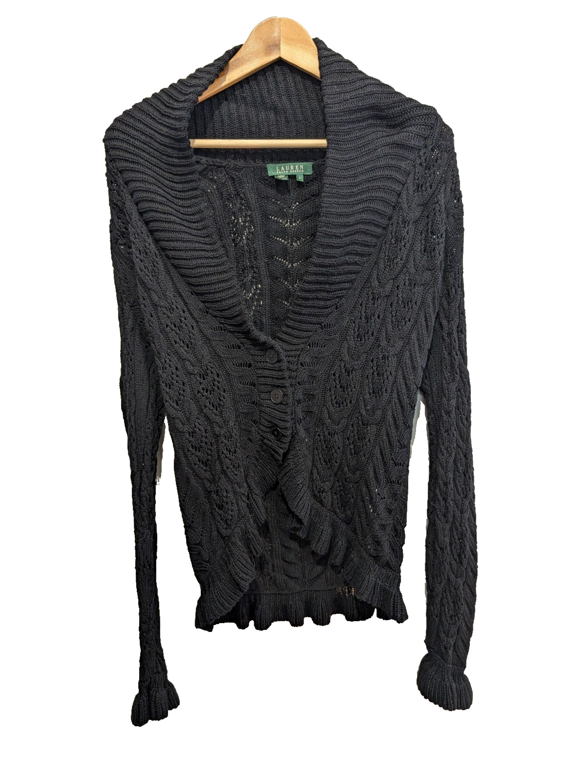 Gilet Lauren Ralph Lauren Femme S Noir Coton Maille Torsadée Cardigan