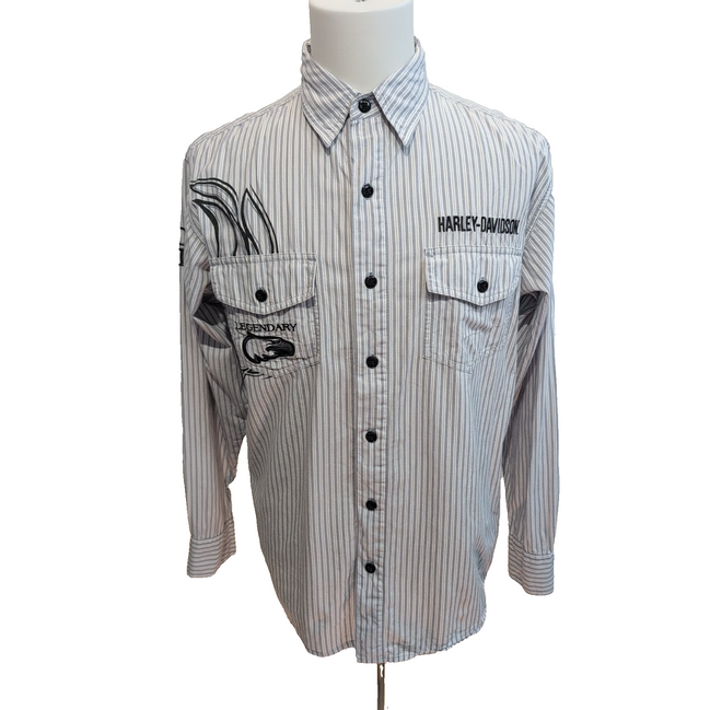 Chemise Harley Davidson M gris rayures aigle brodée Ride Hard biker rare
