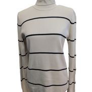 Pull Ralph Lauren (Lauren) Femme XL Col Roulé Rayé Blanc Cassé Noir Plaque Logo