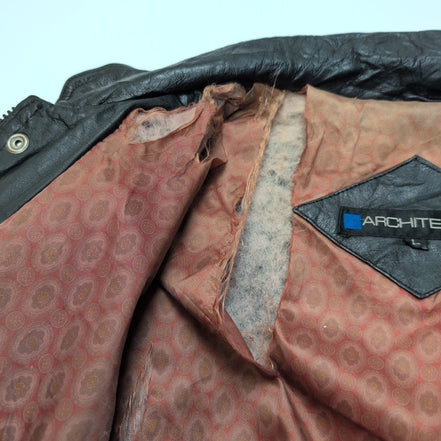 🖤 ARCHITECT Blouson Cuir Véritable Noir Bomber AVIATEUR Doublé Taille L |40c