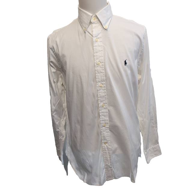 Chemise Ralph Lauren L Blanche Coton Logo Bleu Marine Button Down Shirt