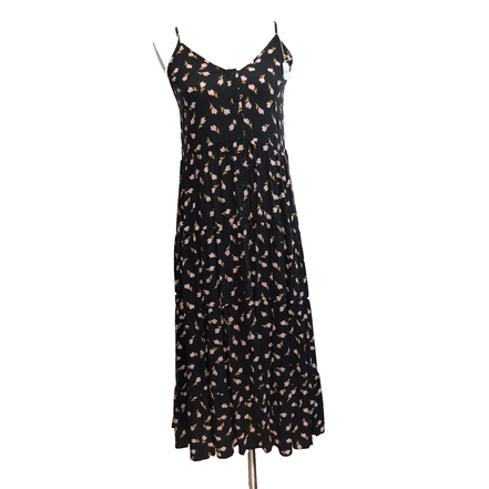 Robe d'été Femme M Noire Fleurie Viscose Bretelles Fines Réglables