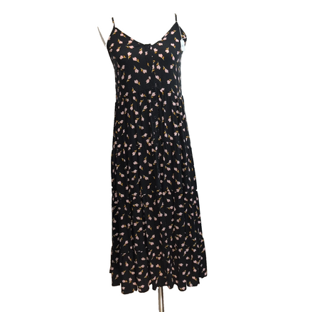 Robe d'été Femme M Noire Fleurie Viscose Bretelles Fines Réglables