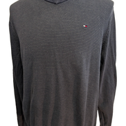 Pull Tommy Hilfiger Homme Col V Marine & Gris - 100% Coton - Taille M