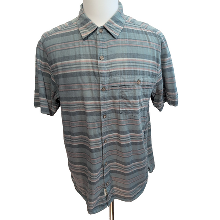 Woolrich chemise manches courtes kaki rayures coton organique taille L