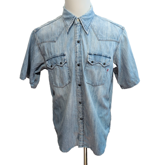 Chemise Replay Western Jean Bleu XL Manches Courtes 100% Coton Vintage
