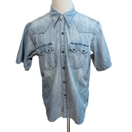 Chemise Replay Western Jean Bleu XL Manches Courtes 100% Coton Vintage