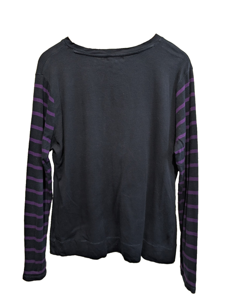 Pull LAUREN Jeans Co Ralph Lauren XL marine rayures violet écusson brodé
