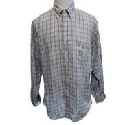 Chemise Brooks Brothers L Bleu Carreaux 100% Irish Linen Lin Made Hong Kong