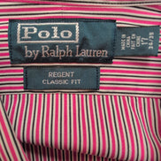 Chemise Polo Ralph Lauren Regent XL Rose Kaki Rayures Manches Longues