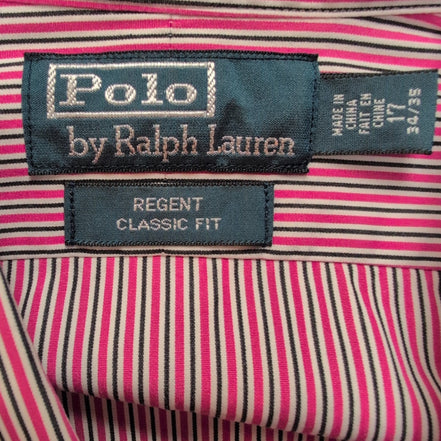 Chemise Polo Ralph Lauren Regent XL Rose Kaki Rayures Manches Longues