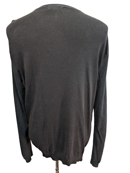 Pull Calvin Klein Noir Col V Texture Côtelée Coton & Modal - Taille L/XL