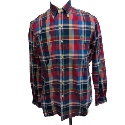 Chemise Ralph Lauren M Oxford Rouge Bleu Vert Carreaux Coton Logo Marron