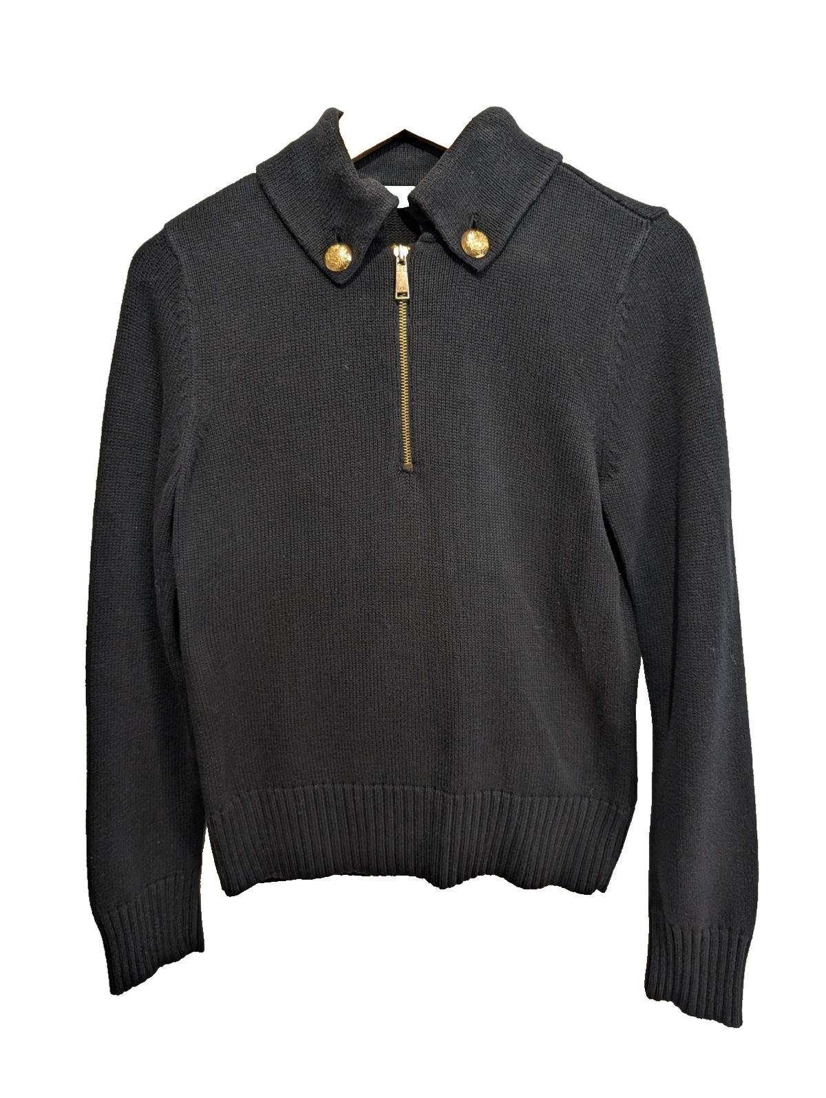 Pull Lauren Ralph Lauren femme S noir 100% coton col zippé boutons dorés