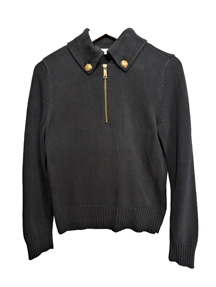 Pull Lauren Ralph Lauren femme S noir 100% coton col zippé boutons dorés