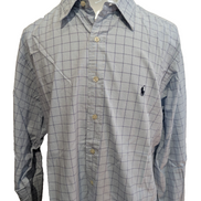 Chemise Polo Ralph Lauren Shirt XXL Carreaux Bleu Clair Blanc Col Classique