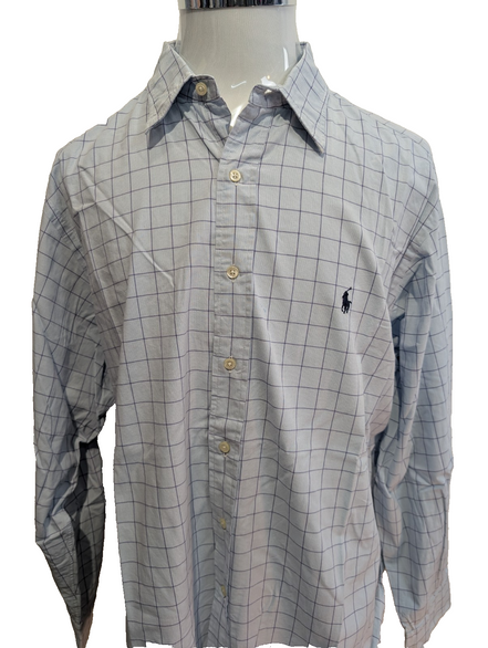 Chemise Polo Ralph Lauren Shirt XXL Carreaux Bleu Clair Blanc Col Classique