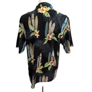 Chemise Hawaïenne JFF Coton Noir Surf Floral L Made in USA