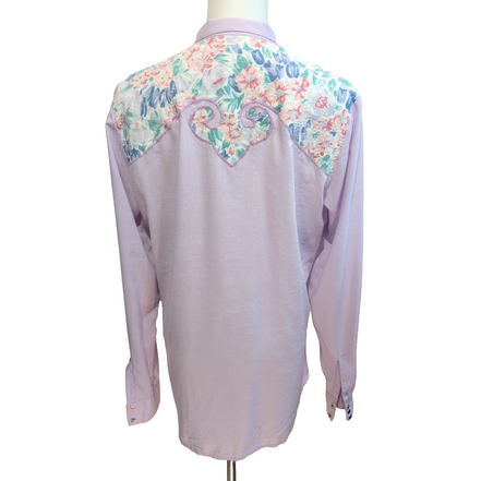 Chemise Western Vintage Lilas Florale Boutons Pression Manches Longues M/L