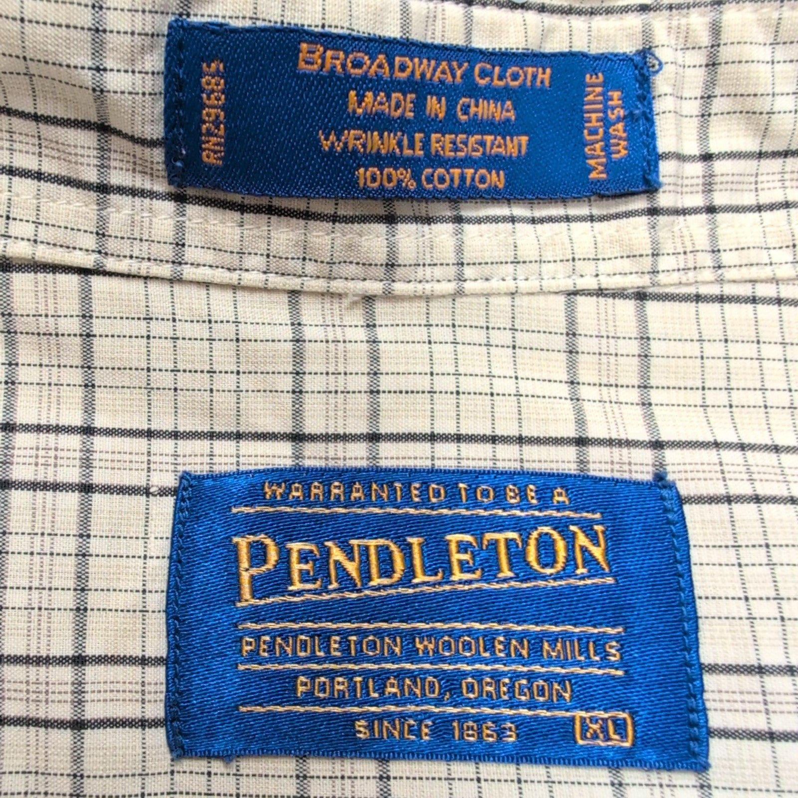 Chemise Pendleton XL Crème Carreaux 100% Coton Poche Homme