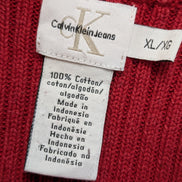 Pull Col Rond Calvin Klein Rouge & Bleu Marine Maille Gaufrée - Taille XL