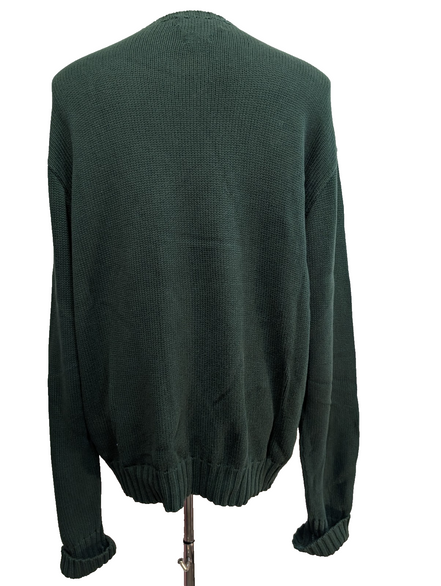 Pull POLO RALPH LAUREN Homme XL Vert Forêt Grosse Maille Logo Marine Vintage