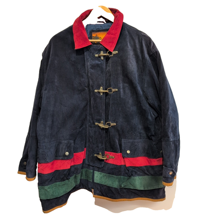 🌟 OUTBROOK Manteau / Veste Longue Nubuck Cuir VÉRITABLE BLEU MARINE T. 2XL |44c
