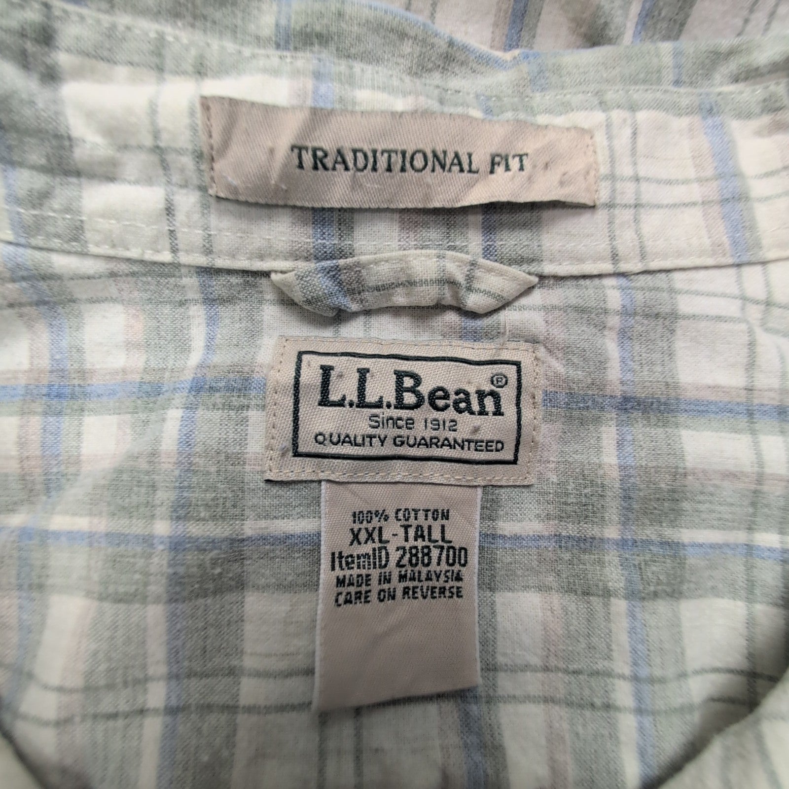 Chemise L.L. Bean à carreaux crème et kaki manches courtes taille XXL Homme
