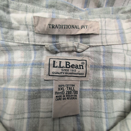 Chemise L.L. Bean à carreaux crème et kaki manches courtes taille XXL Homme