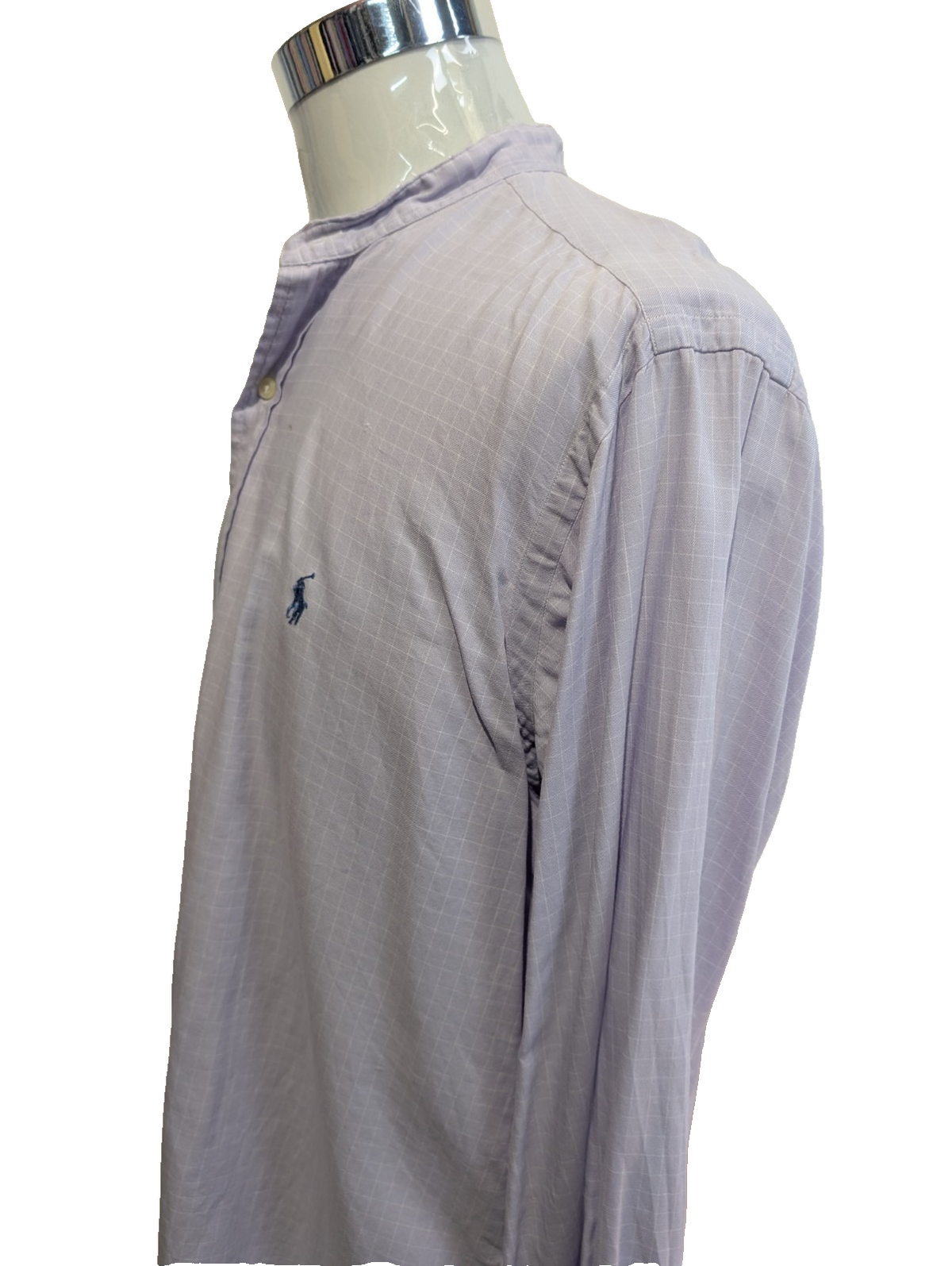 Chemise Polo Ralph Lauren Shirt L XL Andrew Lila Micro-Carreaux Col Mao Officier