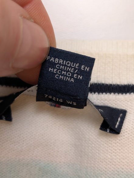 Pull Col V Tommy Hilfiger à rayures Rose Bleu Blanc Femme - Taille XS