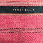 Chemise Perry Ellis 100% Lin Rose Rayures Manches Courtes Taille L