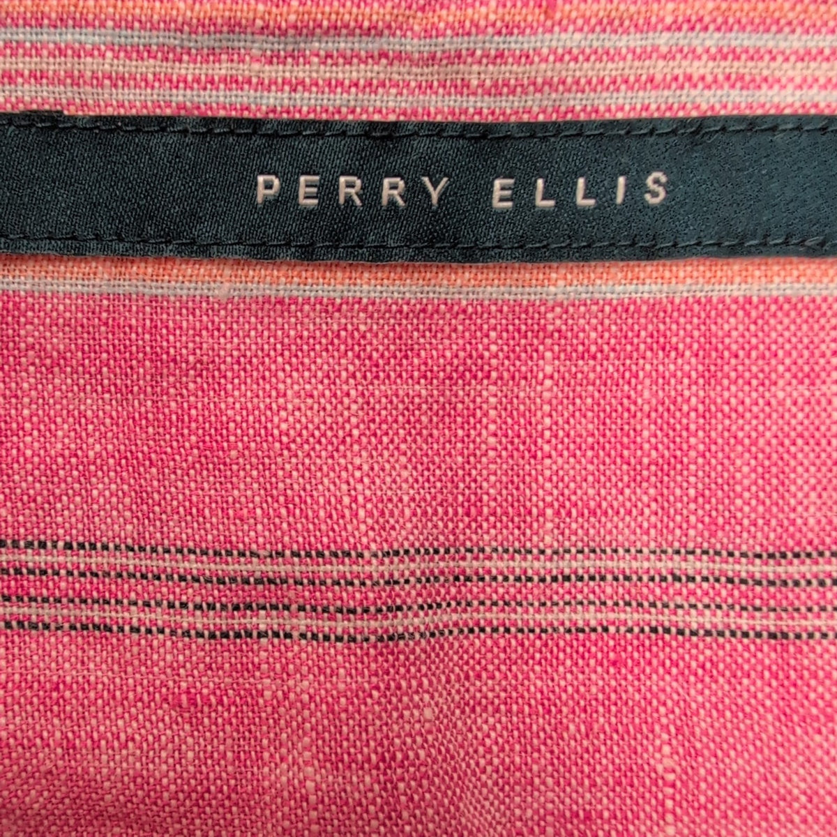 Chemise Perry Ellis 100% Lin Rose Rayures Manches Courtes Taille L