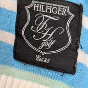 Pull Col V Tommy Hilfiger à rayures Bleu Ciel et Blanc Femme - Taille M