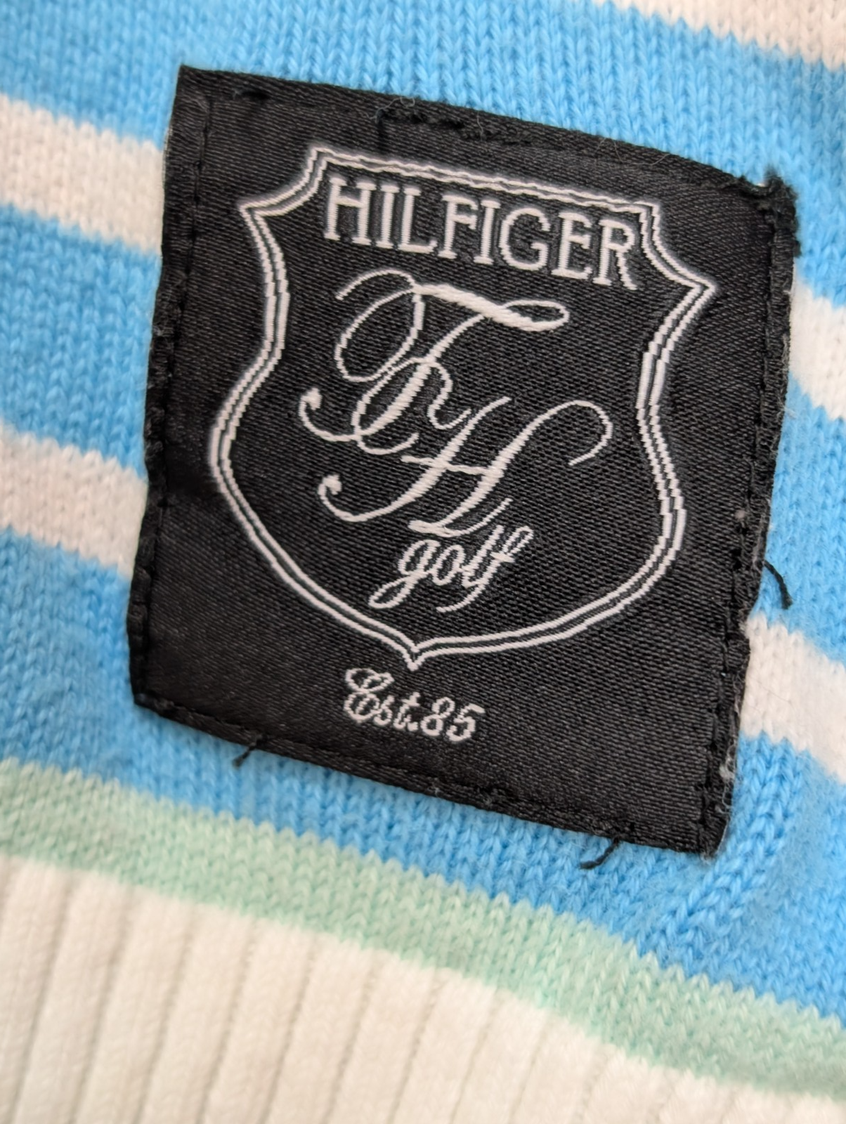 Pull Col V Tommy Hilfiger à rayures Bleu Ciel et Blanc Femme - Taille M