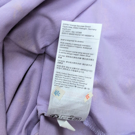 Haut Esprit Femme L Violet Motif Fleuri 100% Coton Manches Courtes Neuf