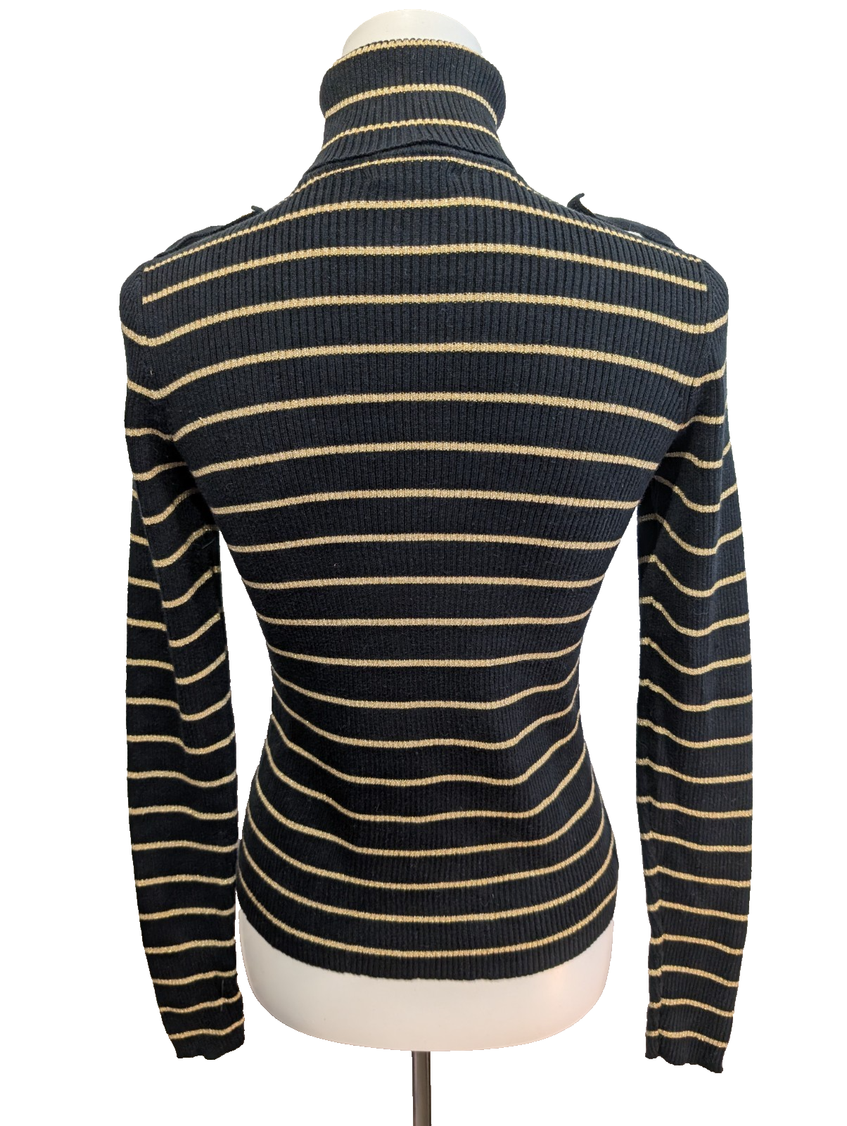 Pull Ralph Lauren (Lauren) Femme S Col Roulé Noir Doré Boutons Métal Chic 🏷️