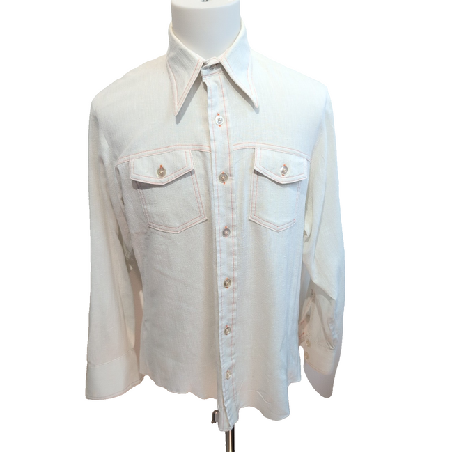 Chemise vintage H.I.S USA L col pointe grunge boutons translucides manches long