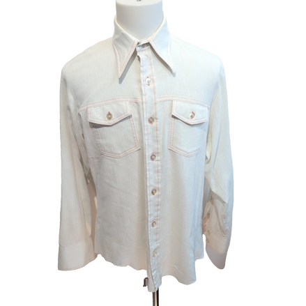 Chemise vintage H.I.S USA L col pointe grunge boutons translucides manches long