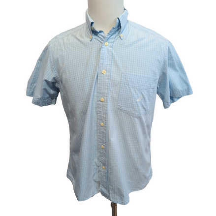 Chemise Nautica Bleu Ciel Petits Carreaux Taille XS 100% Coton Manches courtes