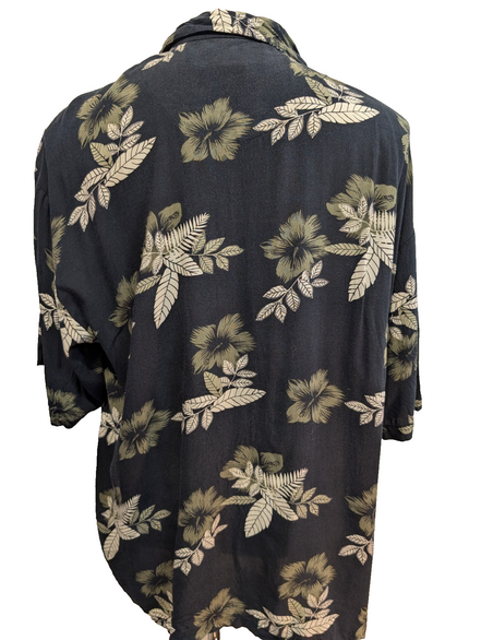 Chemise Hawaïenne Paradise Blue Noire à Fleurs Rayonne - Taille XL