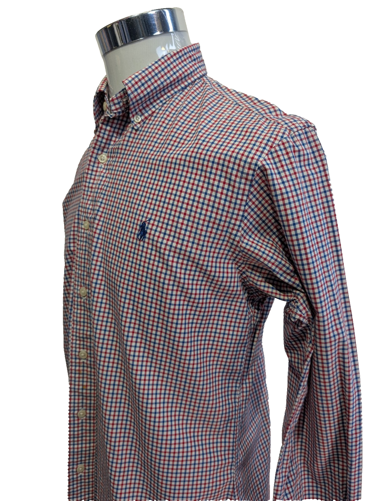 Chemise Polo Ralph Lauren Shirt M Custom Fit Vichy Bleu Rouge Blanc Button Down