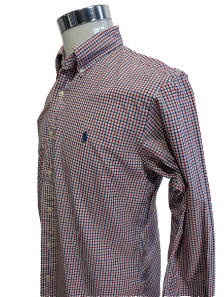 Chemise Polo Ralph Lauren Shirt M Custom Fit Vichy Bleu Rouge Blanc Button Down