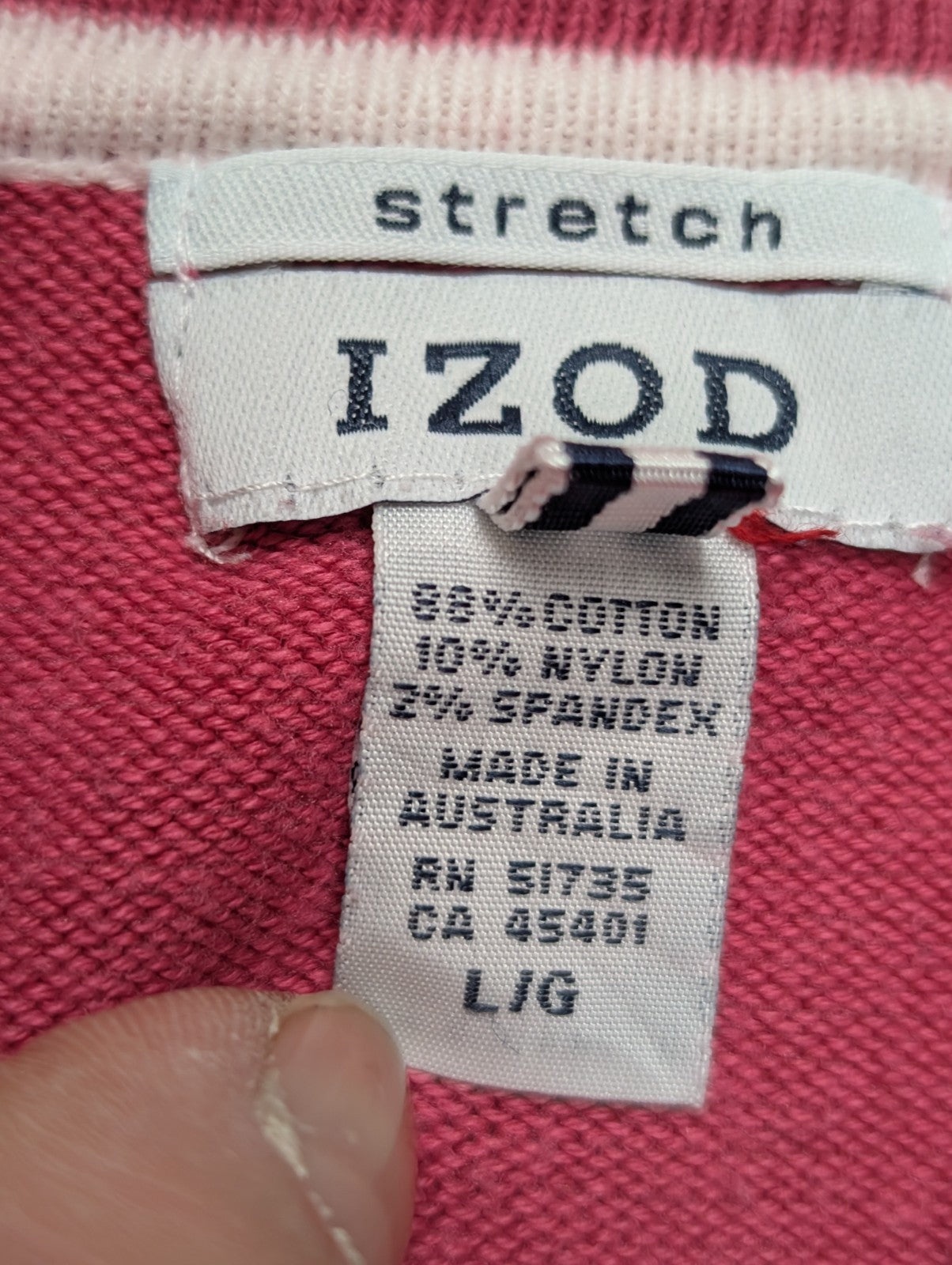 Pull Izod Rose Col Montant Zippé Stretch Coton Taille L