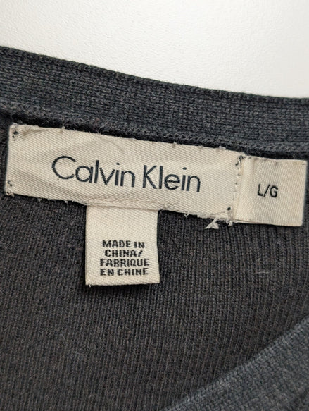Pull Calvin Klein Noir Col V Texture Côtelée Coton & Modal - Taille L/XL