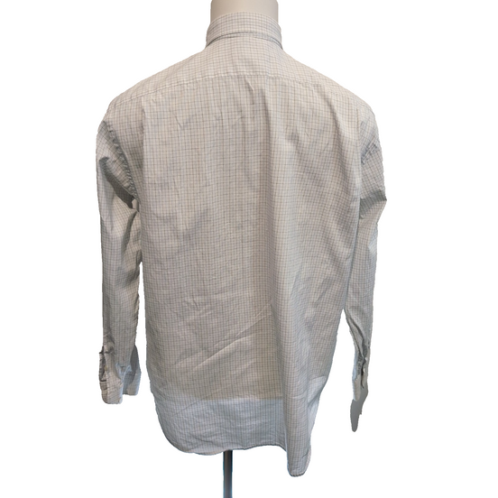 Chemise Lacoste M 40 Blanche Carreaux Bleus Vintage Logo Brodé Coton