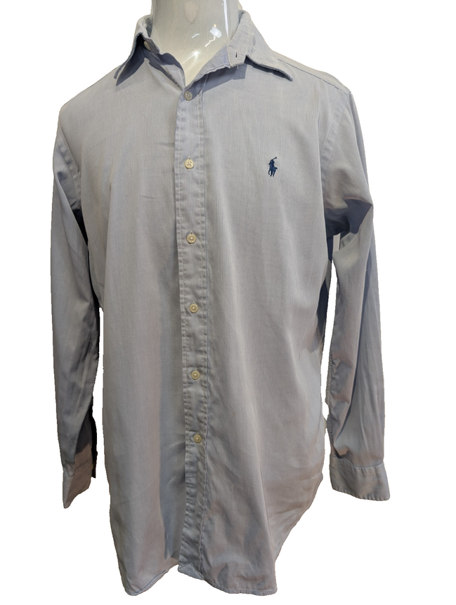 Chemise Polo Ralph Lauren Shirt Andrew M L Rayée Bleu Coton Col Classique