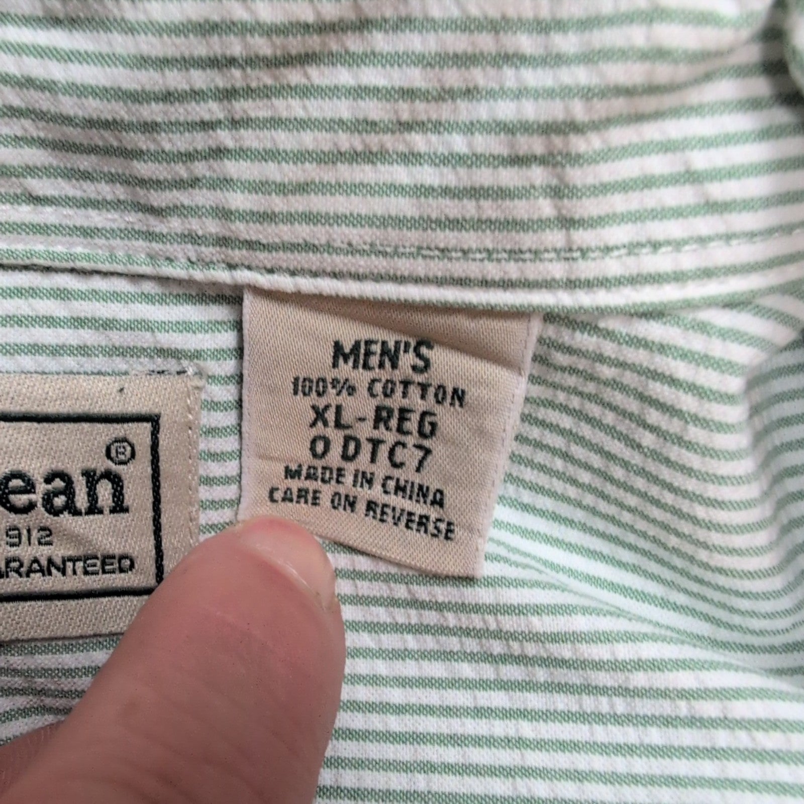 Chemise L.L. Bean verte à rayures gaufrée manches courtes taille XL/XXL #30e