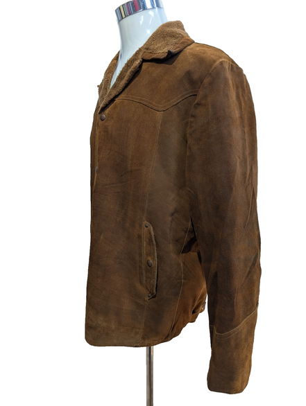 Vintage Pioneer Wear Suede Leather Shearling 44L Brown Western USA |47c