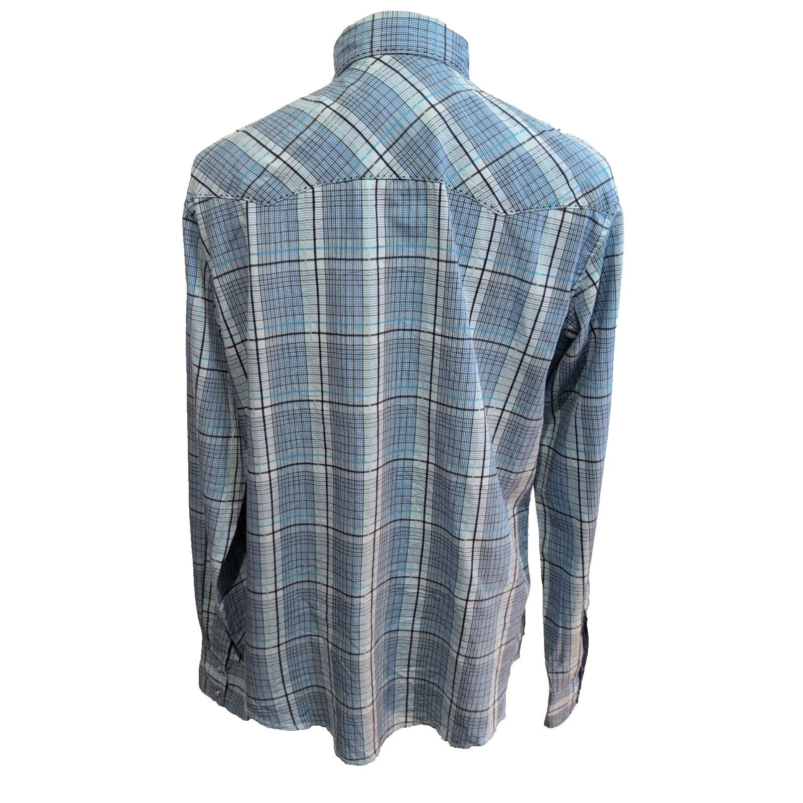 Chemise Wrangler Western Manches Longues à Carreaux Bleus 2 poches Taille L